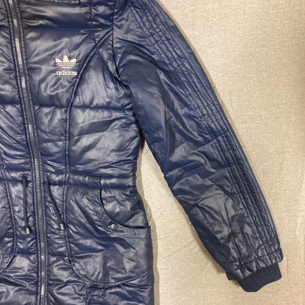 Adidas Originals Navy Blue Puffer Jacket Longline Trefoil Logo 608525 Womens M - Picture 7 of 15
